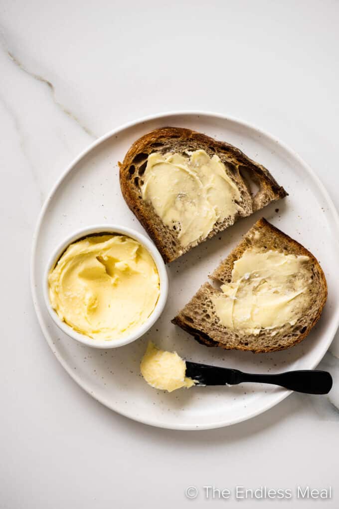 Homemade Butter and toast on a plate