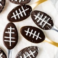 Chocolate Football Spoons are perfect for Super Bowl Sunday! They're super easy to make and make a playful addition to any game day table. Plus you can add lots of different flavors or make a boozy version for adult get togethers.  | theendlessmeal.com
