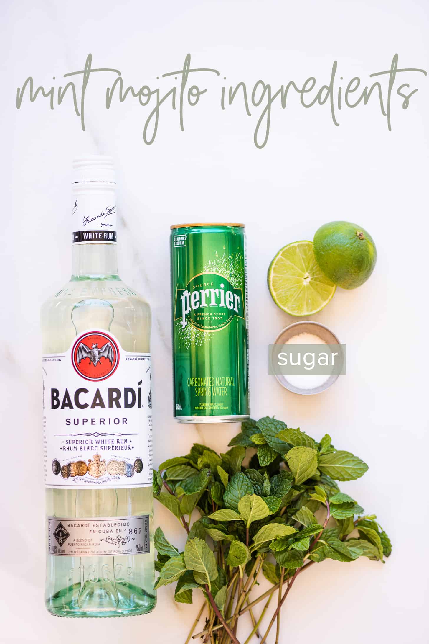the ingredients needed to make a mint mojito recipe
