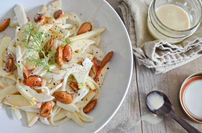 Shaved Fennel and Apple Coleslaw with Spicy Candied Almonds