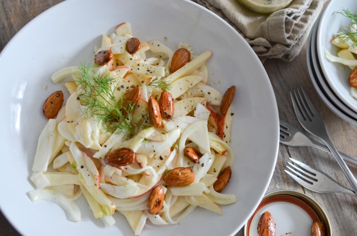 Shaved Fennel and Apple Coleslaw with Spicy Candied Almonds