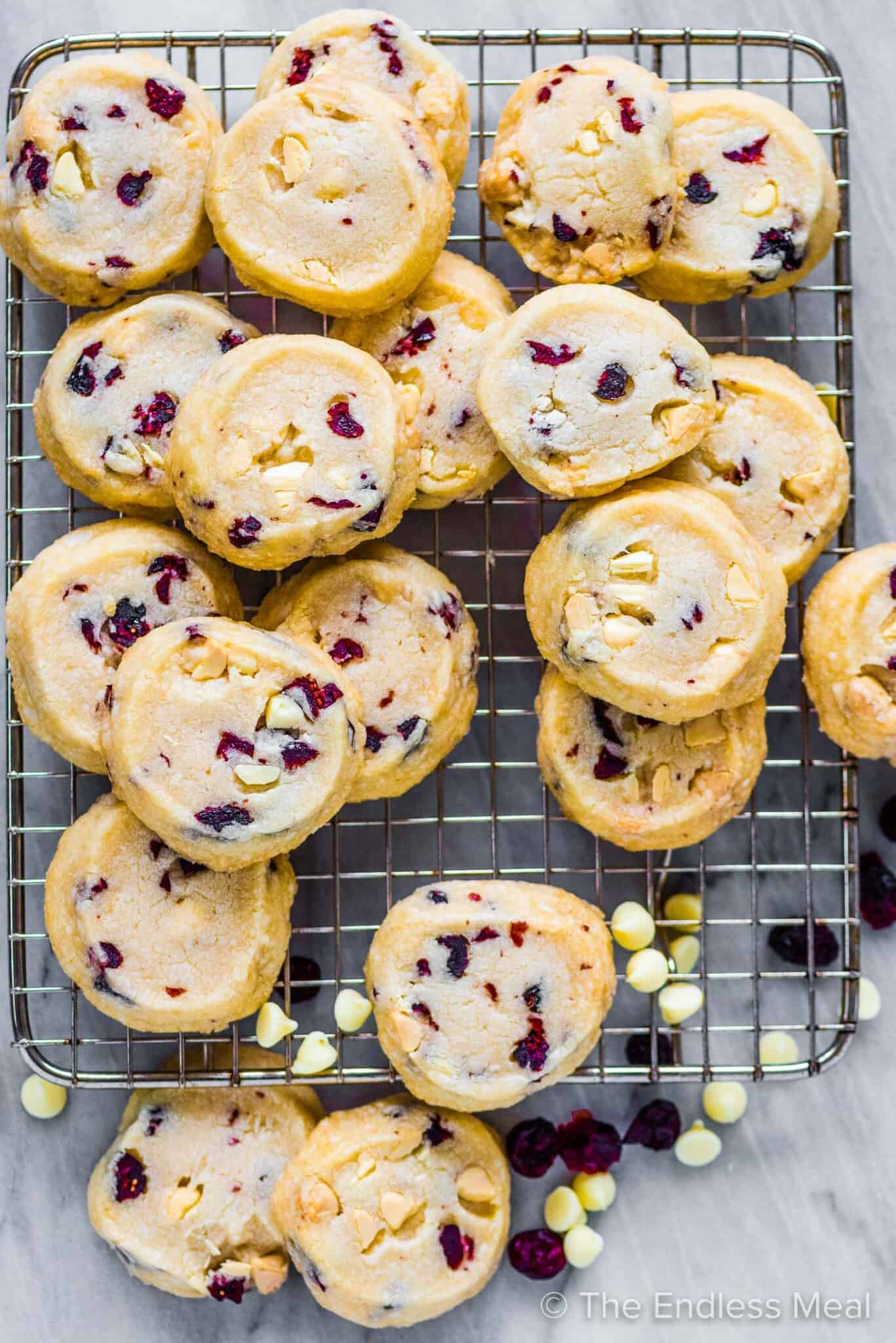 A tray of white chocolate cranberry cookies.