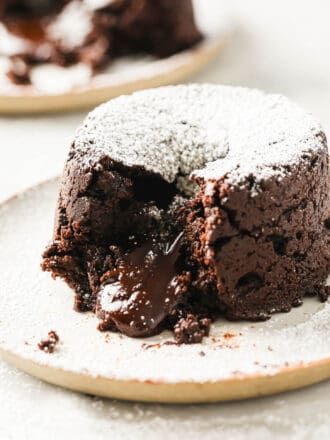 chocolate lava cake with salted caramel spilling out
