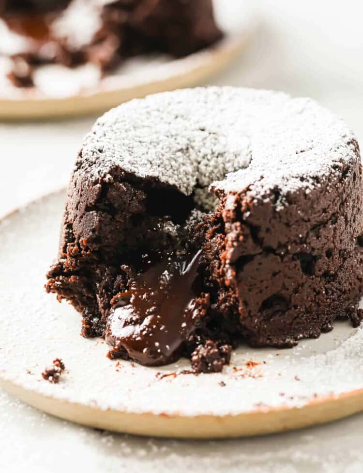 chocolate lava cake with salted caramel spilling out