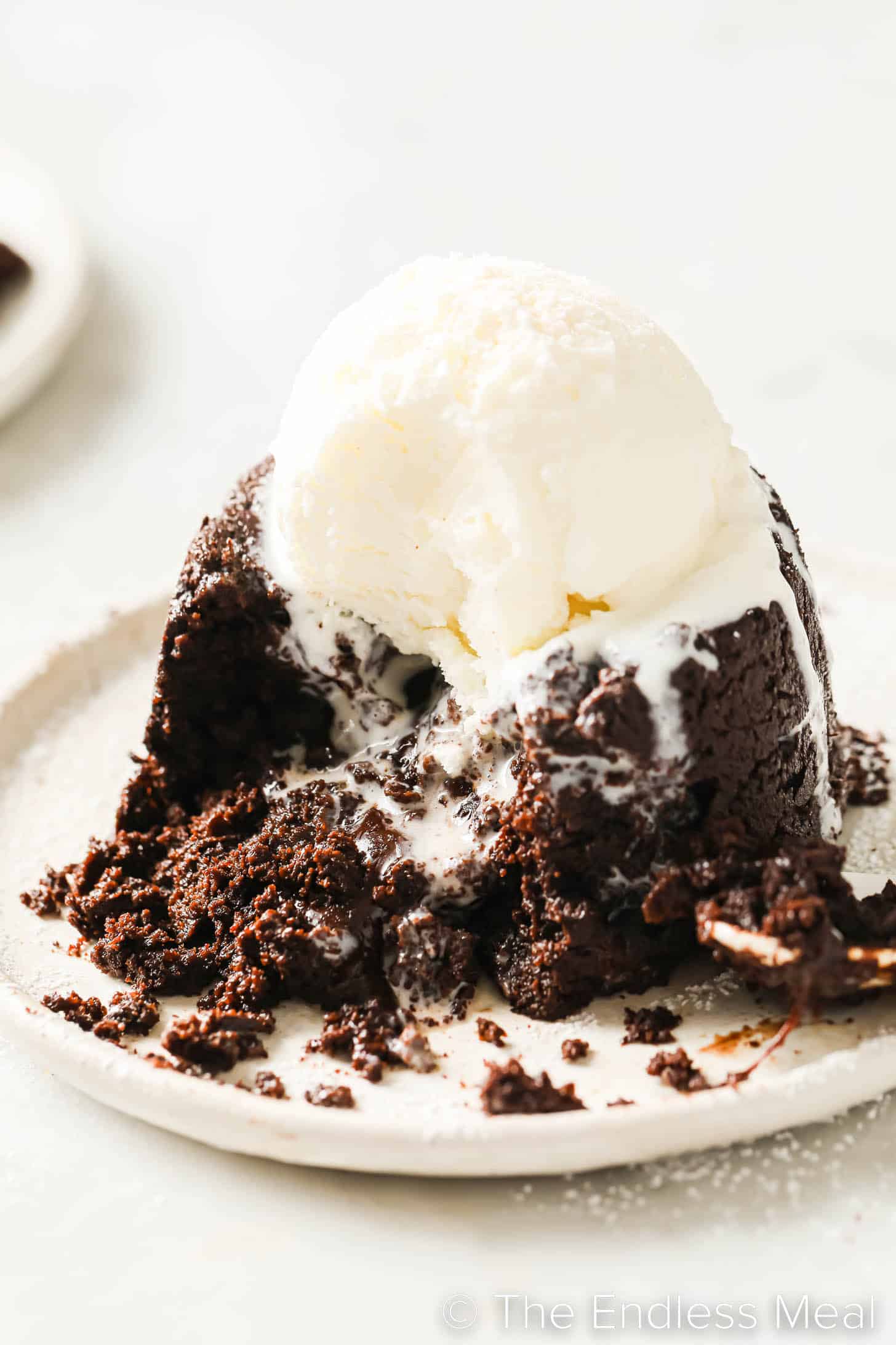 chocolate lava cake topped with ice cream