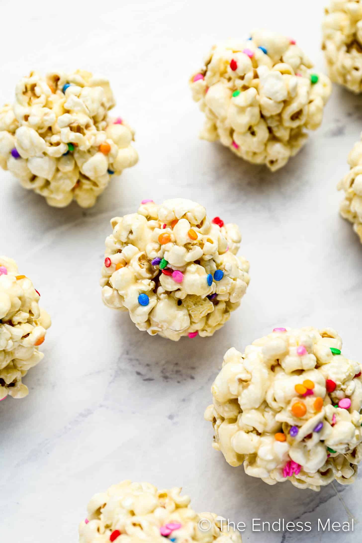 Birthday Cake Popcorn balls with sprinkles