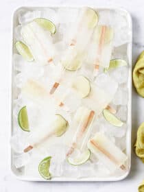 Margarita Popsicles on a tray of ice.