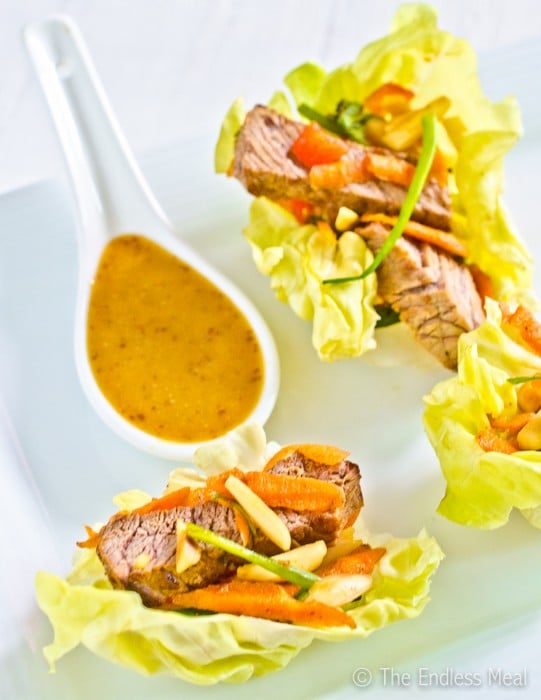 Bite Sized Appetizers: Steak Salad Lettuce Wraps