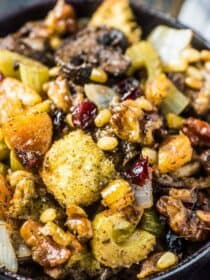 A close up shot of The Best Stuffing Recipe Ever.
