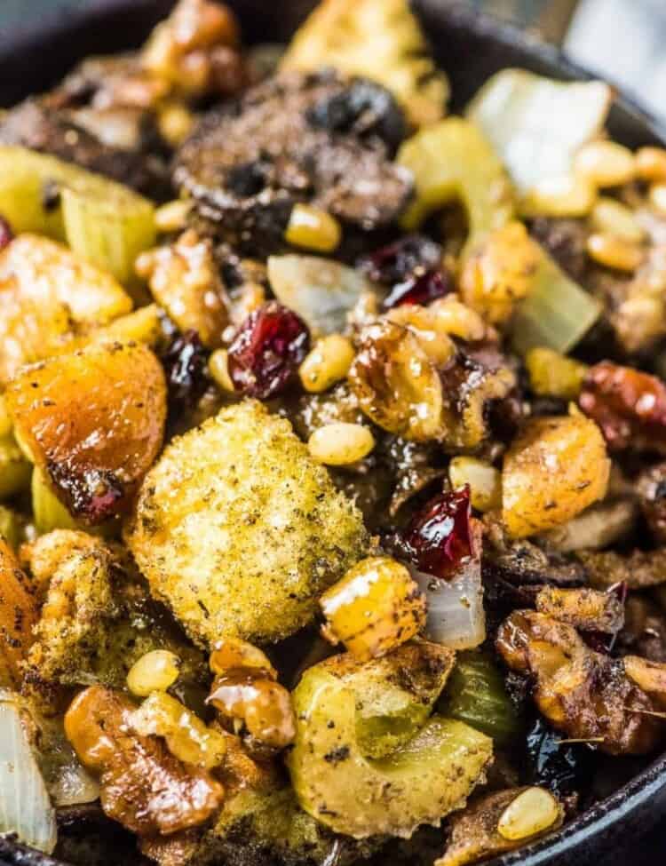 A close up shot of The Best Stuffing Recipe Ever.
