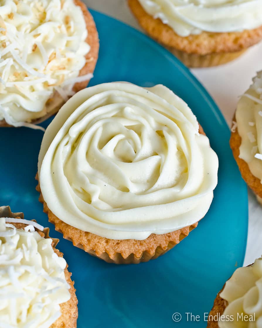 bourbon cupcakes with coconut on a plate
