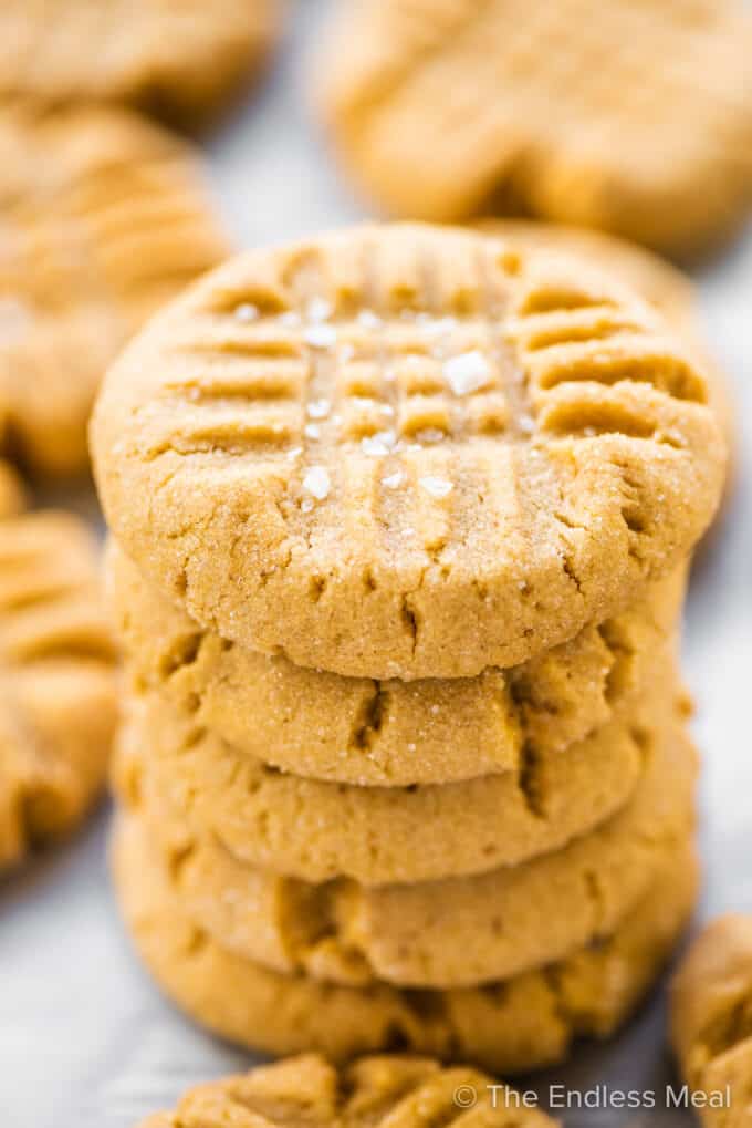 A stack of chewy peanut butter cookies.