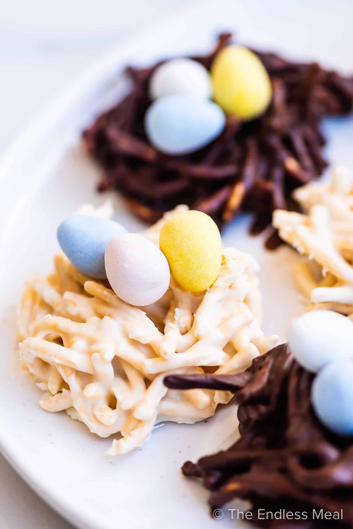 Easter bird's nest cookies with colorful mini eggs