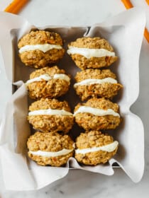 Carrot Cake Whoopie Pies in a serving container