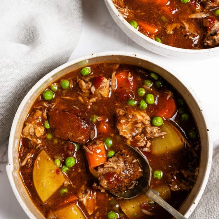 Pork Rib Stew in a bowl with a spoon