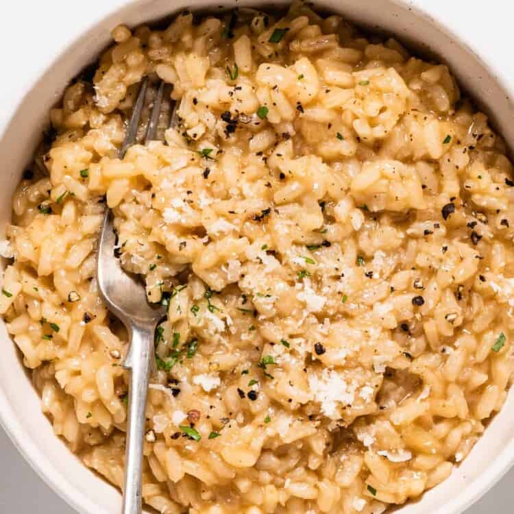 Easy Risotto in a bowl with a fork