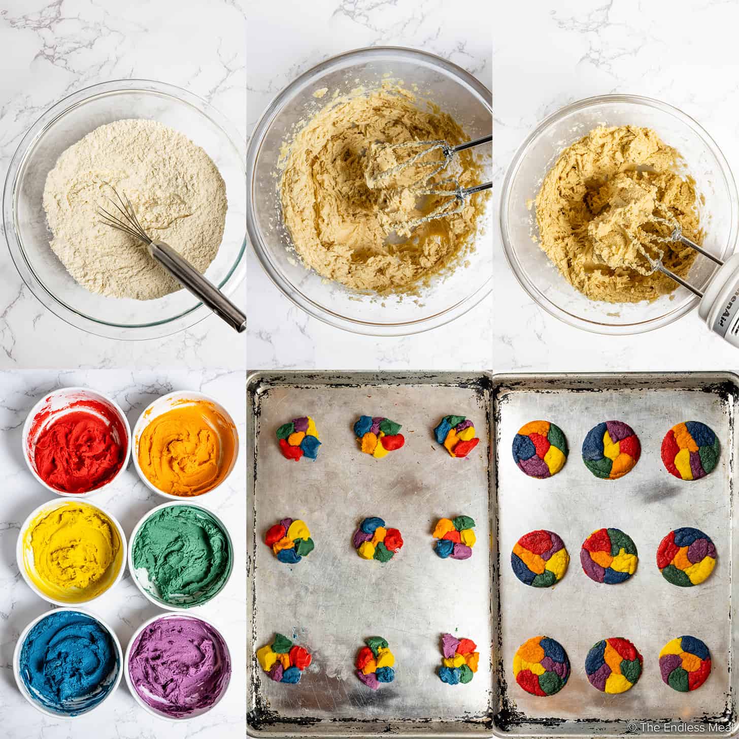 six pictures showing how to make rainbow Pride Cookies