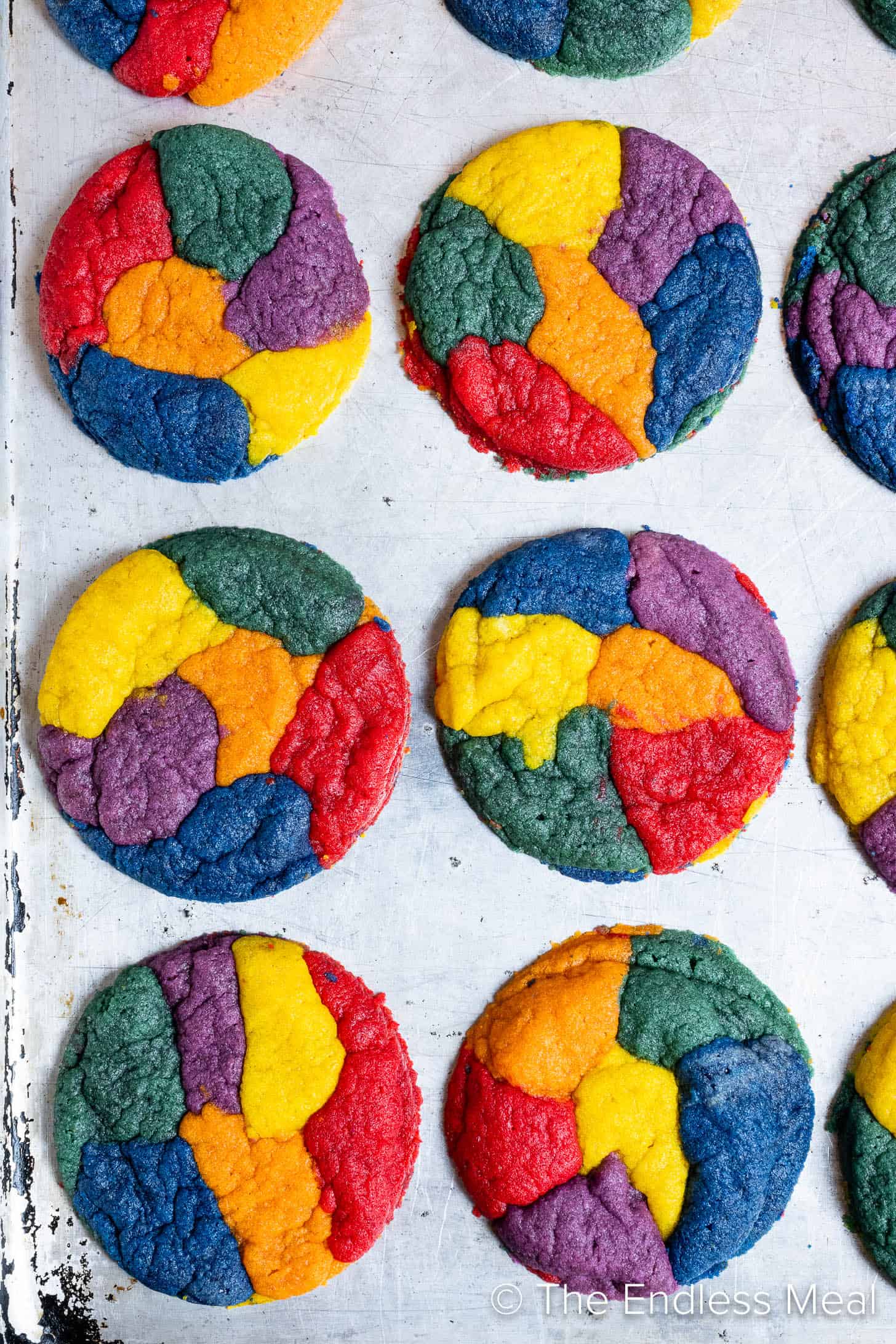 Cookies for Pride on a baking sheet.