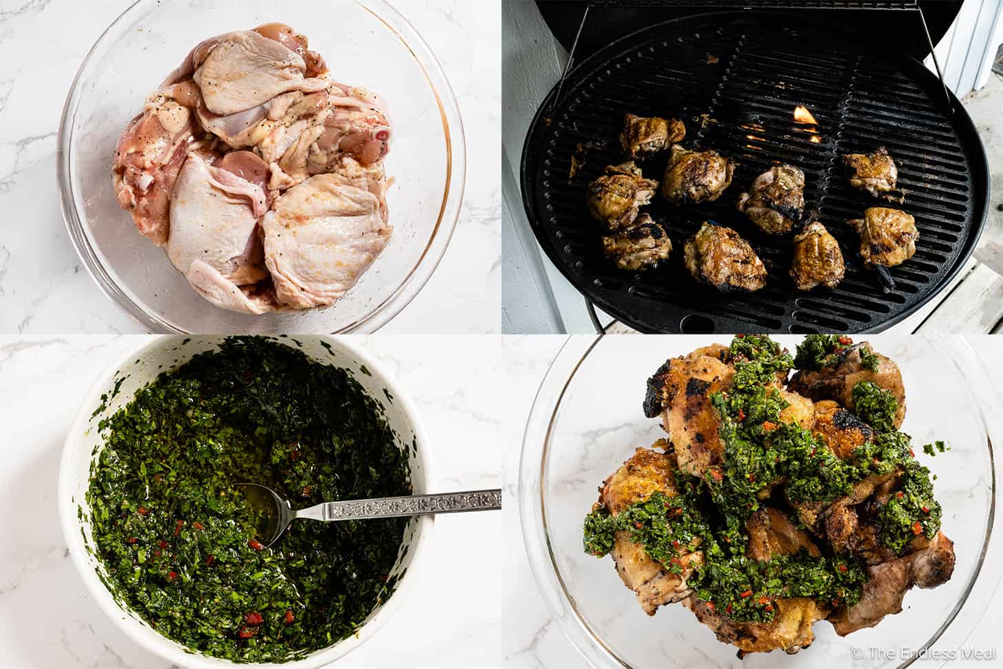 four pictures showing how to make Chimichurri Chicken