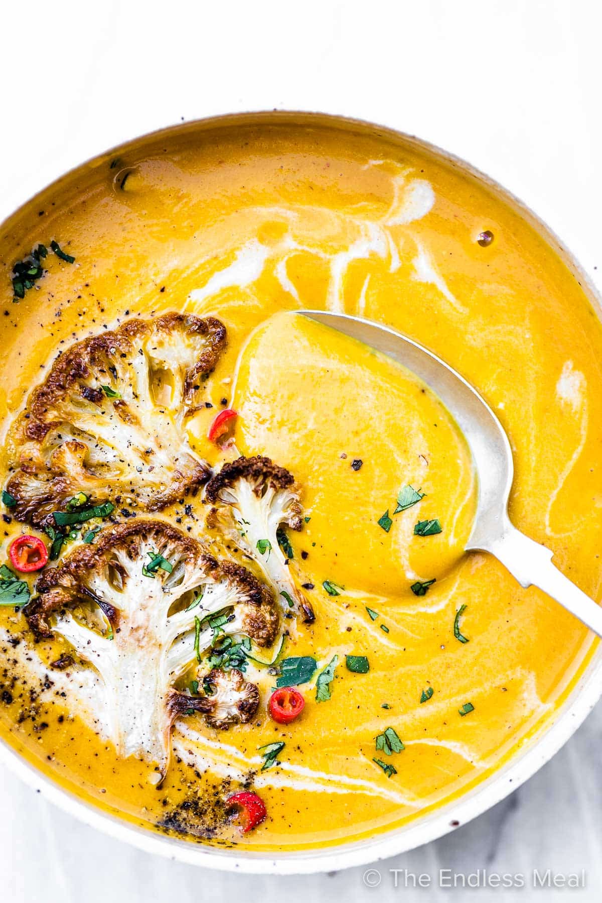 Coconut Roasted Curried Cauliflower Soup