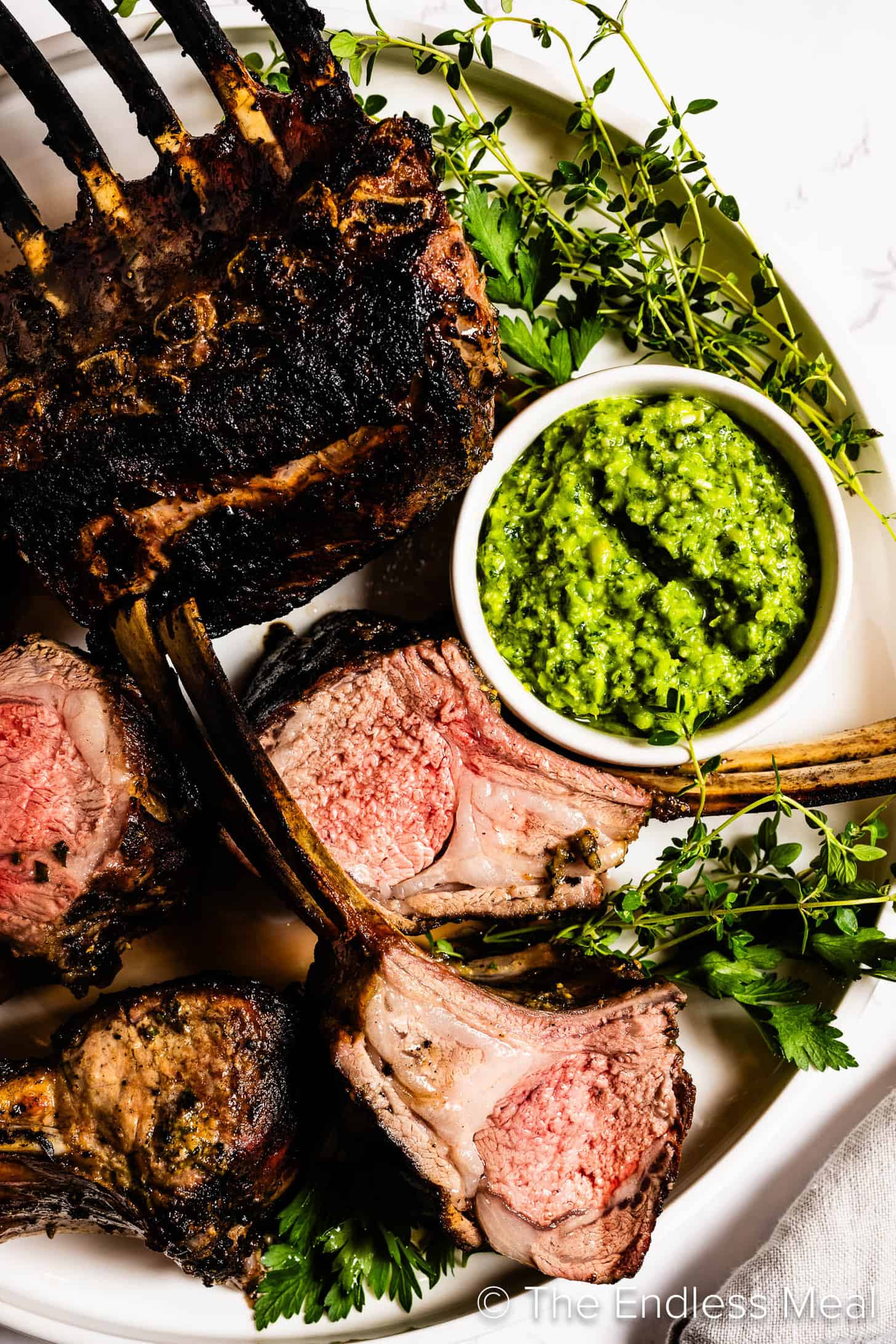 Grilled Rack of Lamb on a serving plate