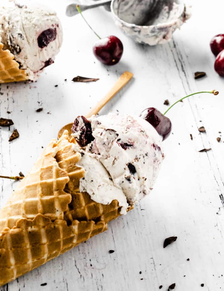 Vegan Cherry Garcia in an ice cream cone