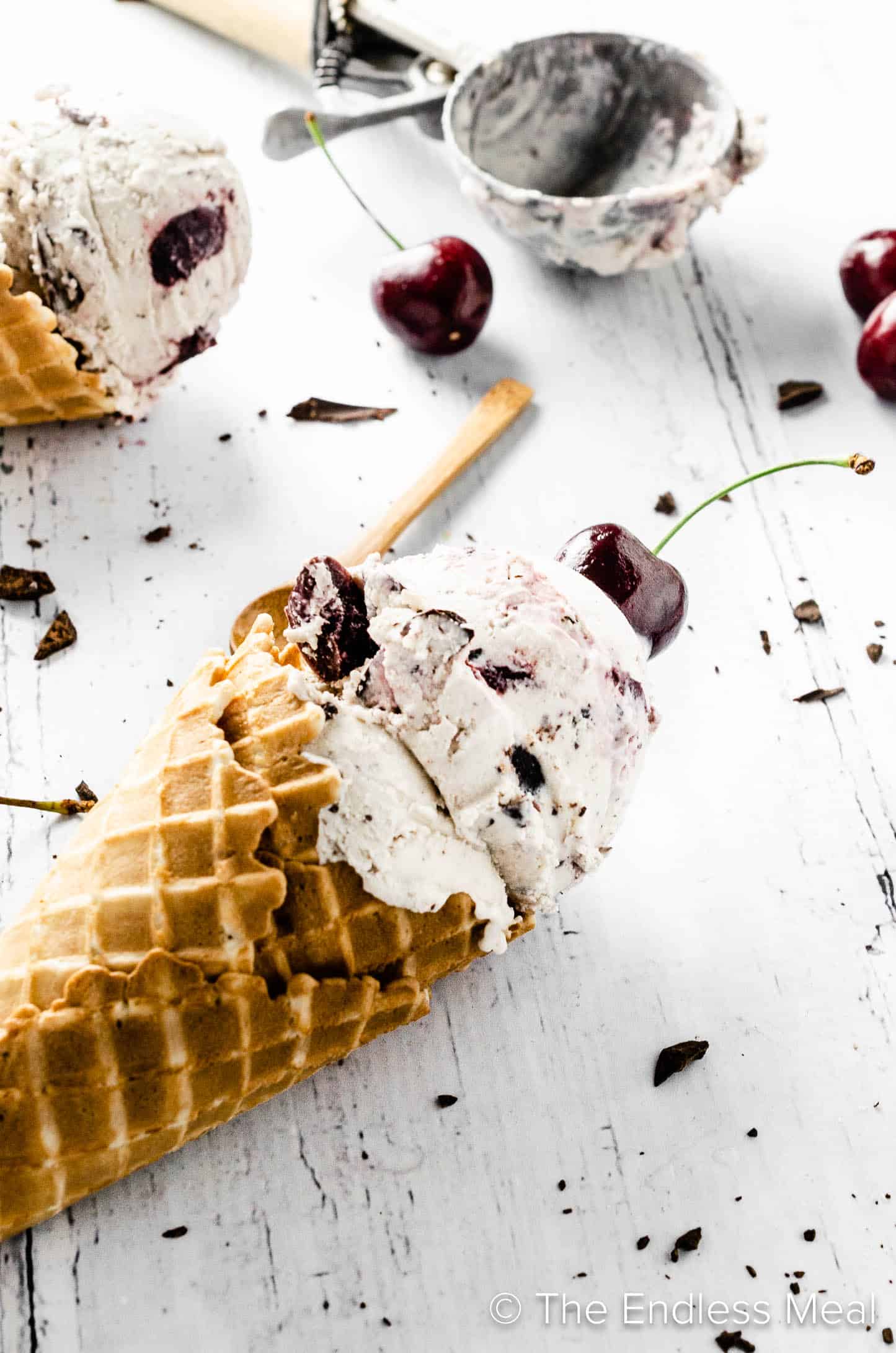 Vegan Cherry Garcia in an ice cream cone