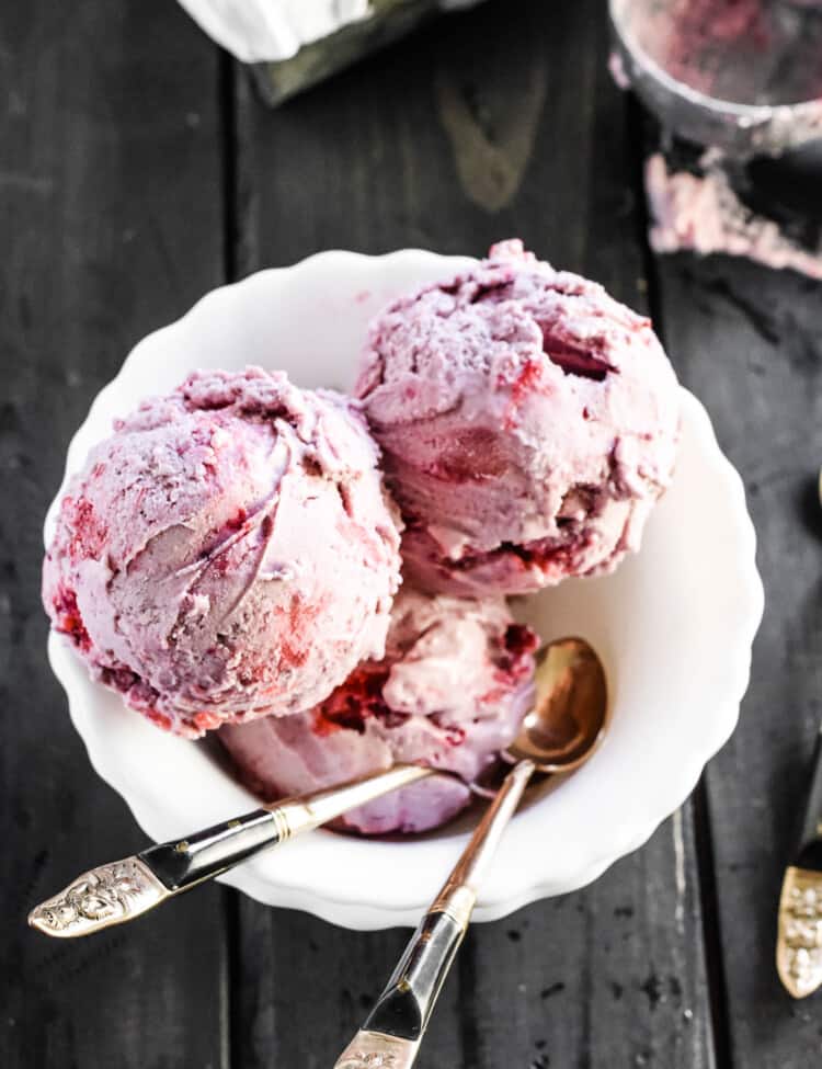 Vegan Strawberry Ice Cream in a white dessert bowl