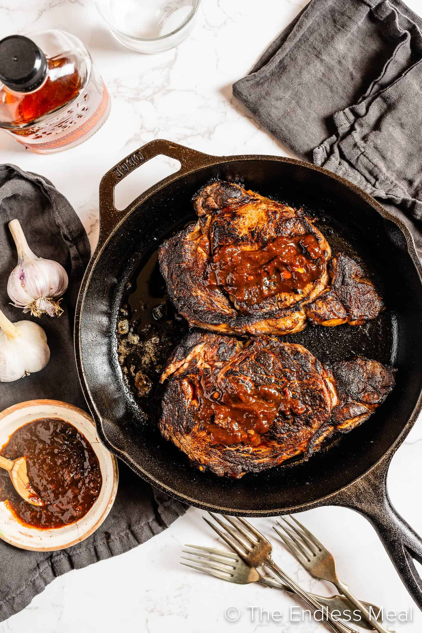 Bourbon Steak in a cast iron pan