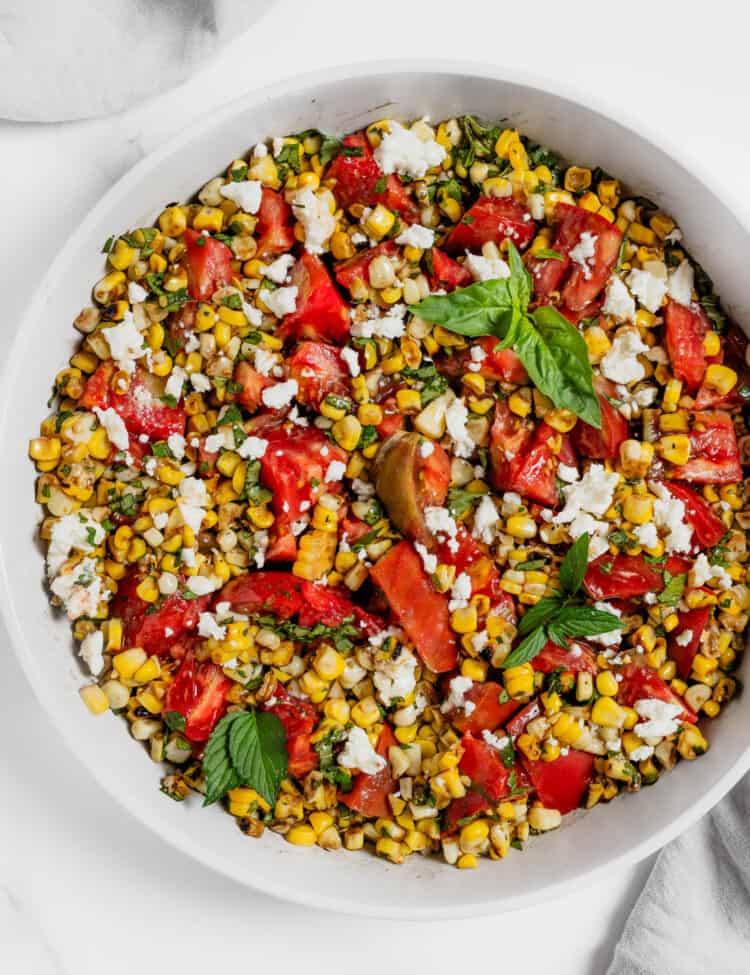 Corn and Tomato Salad in a serving bowl