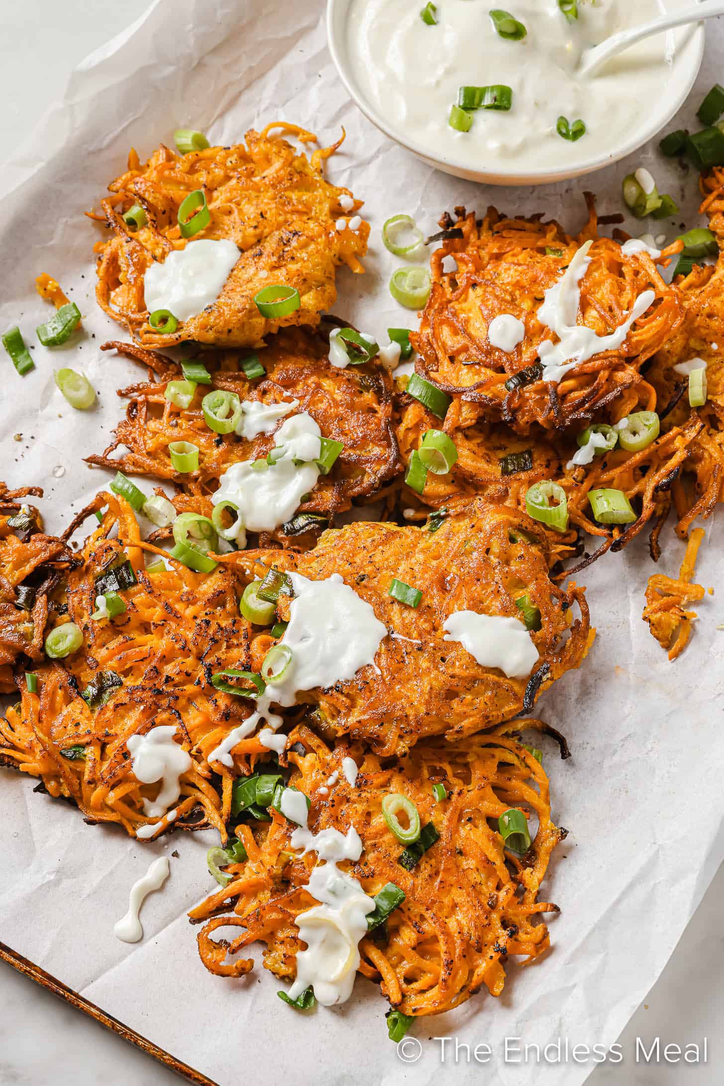 Sweet Potato Fritters with a side of yogurt dip