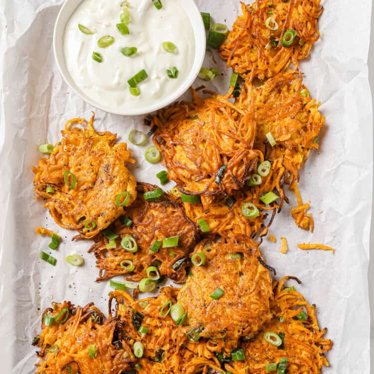 Sweet Potato Fritters on a serving tray