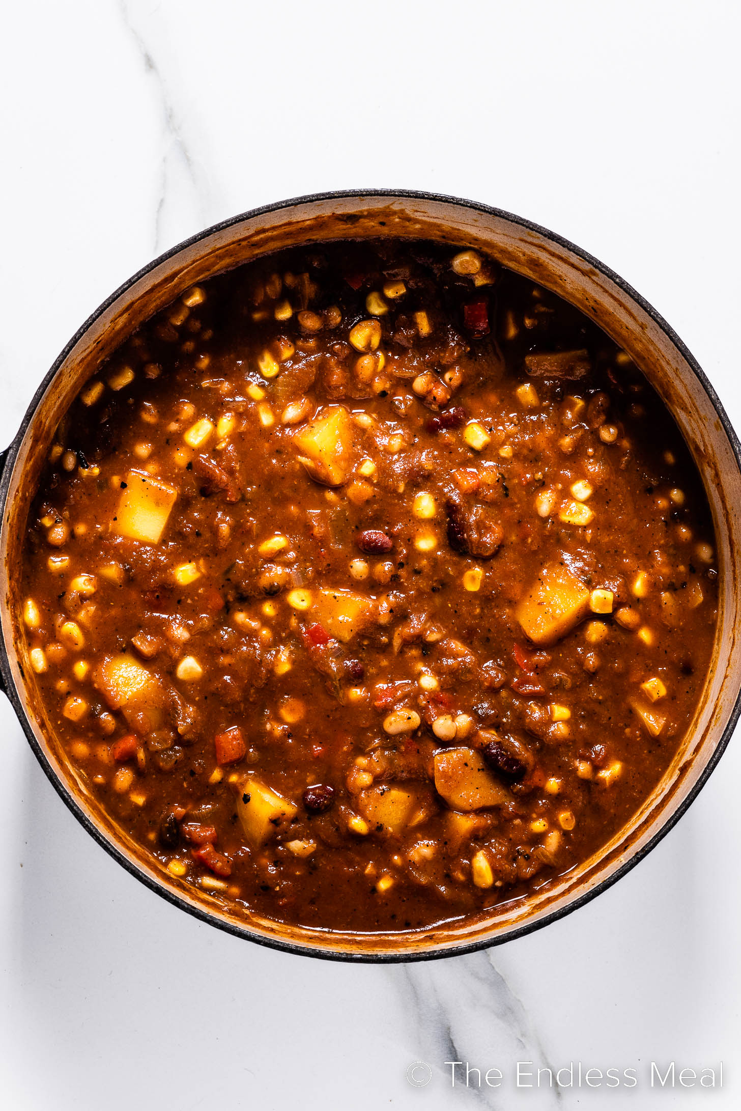 This chili recipe with pumpkin in a pot.