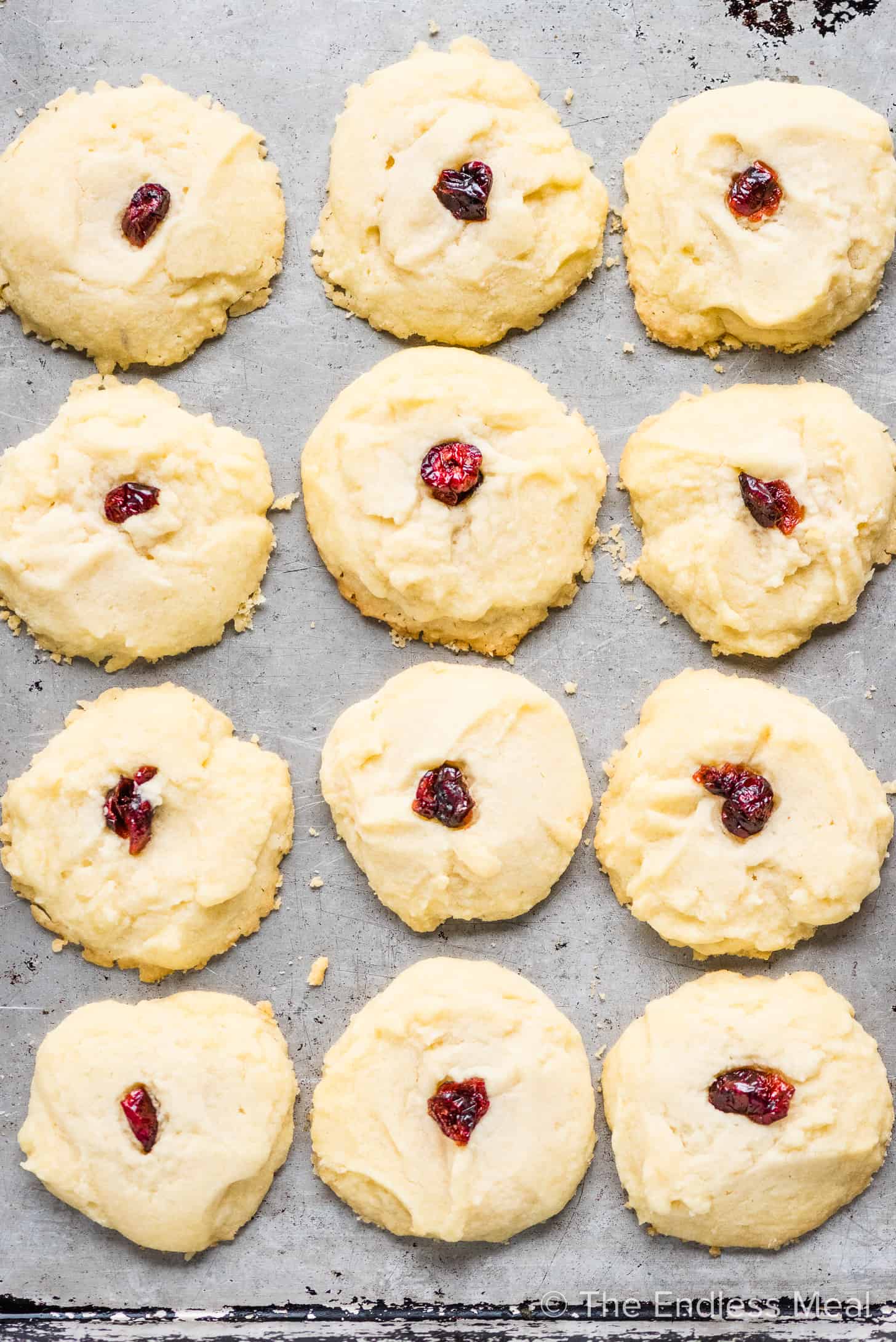 The best shortbread cookies on a baking sheet.