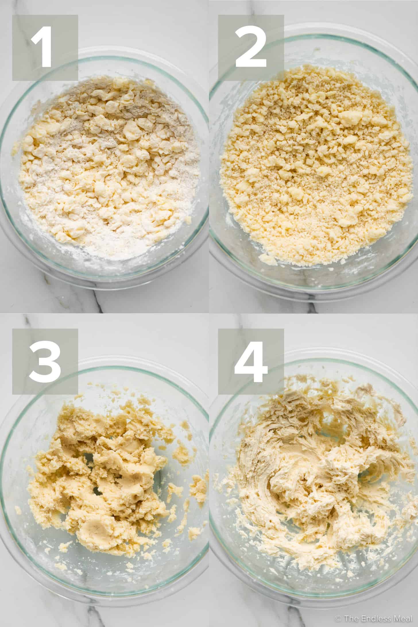 4 pictures showing how to make whipped shortbread cookies