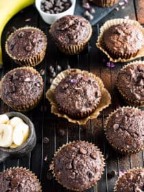 These healthy Triple Chocolate Banana Muffins are crazy delicious. They're dairy-free, gluten-free, SUGAR-FREE and made without any flour and they are so tasty. They're 100% paleo approved, but you don't have to be paleo to love them! | theendlessmeal.com