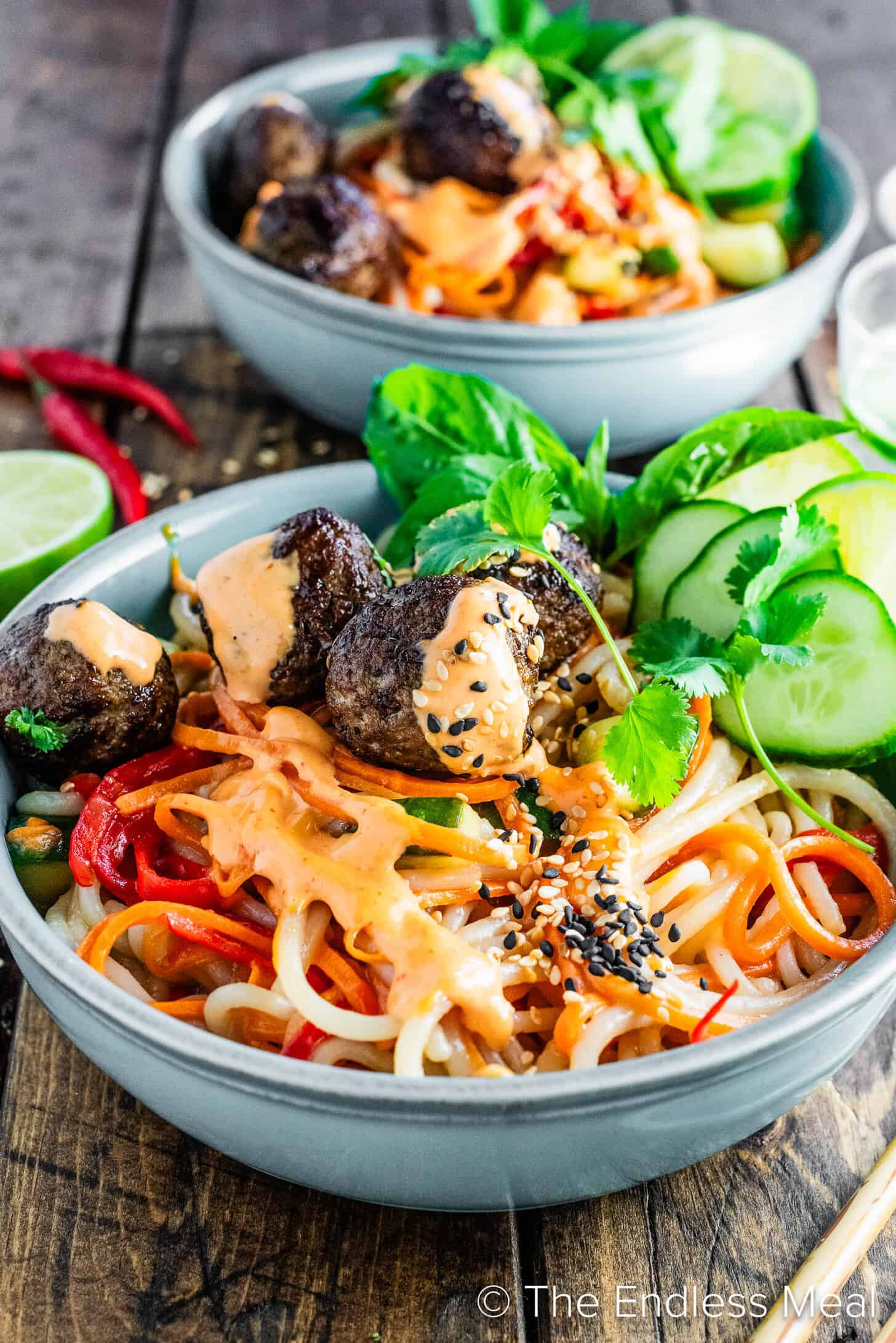 Banh Mi Noodle Bowls on a dinner table