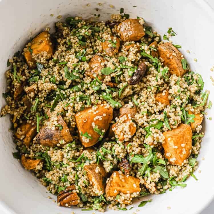 Autumn Quinoa Salad with Sweet Potatoes in a bowl