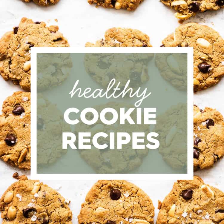 A tray of cookies with the words Healthy Cookie Recipes written on top.