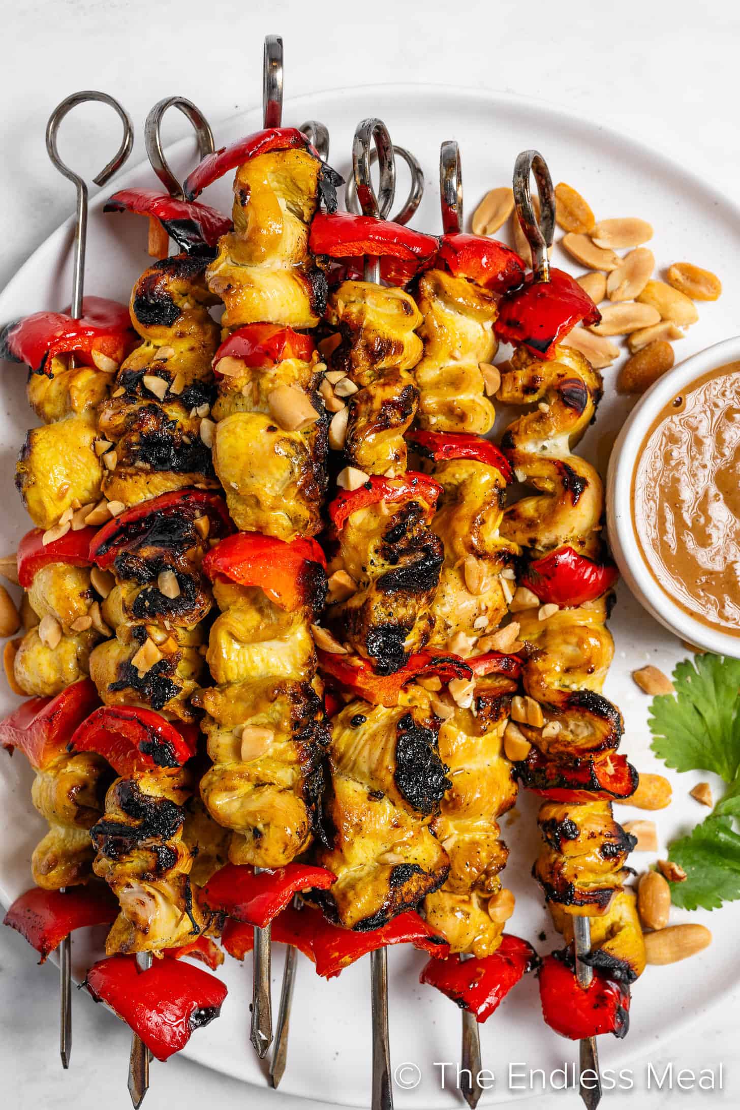Chicken Satay Skewers on a serving plate