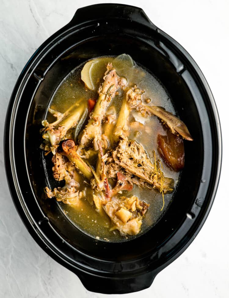 Crockpot Turkey Stock in a slow cooker
