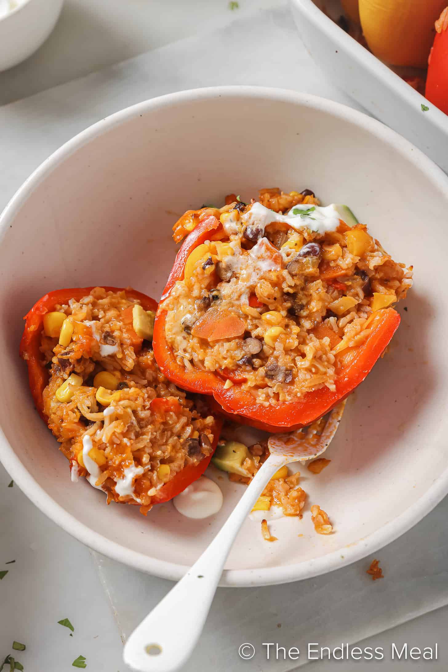 Enchilada Stuffed Peppers on a dinner plate