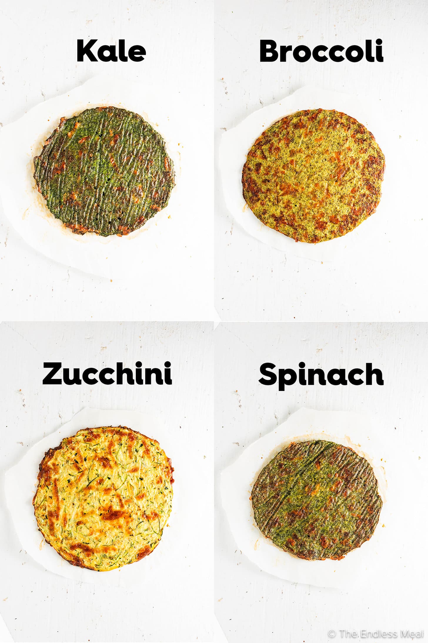 A picture showing 4 different ways to make veggie pizza crust