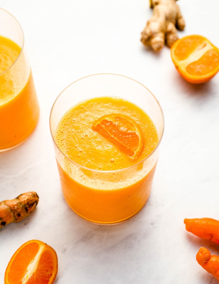 A Turmeric Smoothie in a cup for breakfast