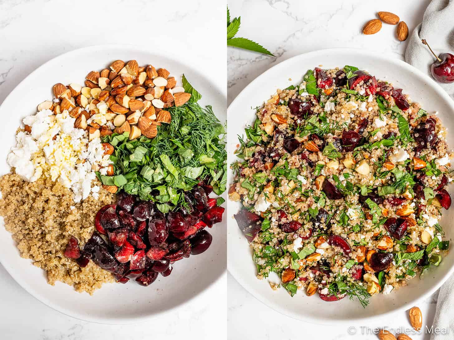 two pictures showing how to make Summer Quinoa Salad