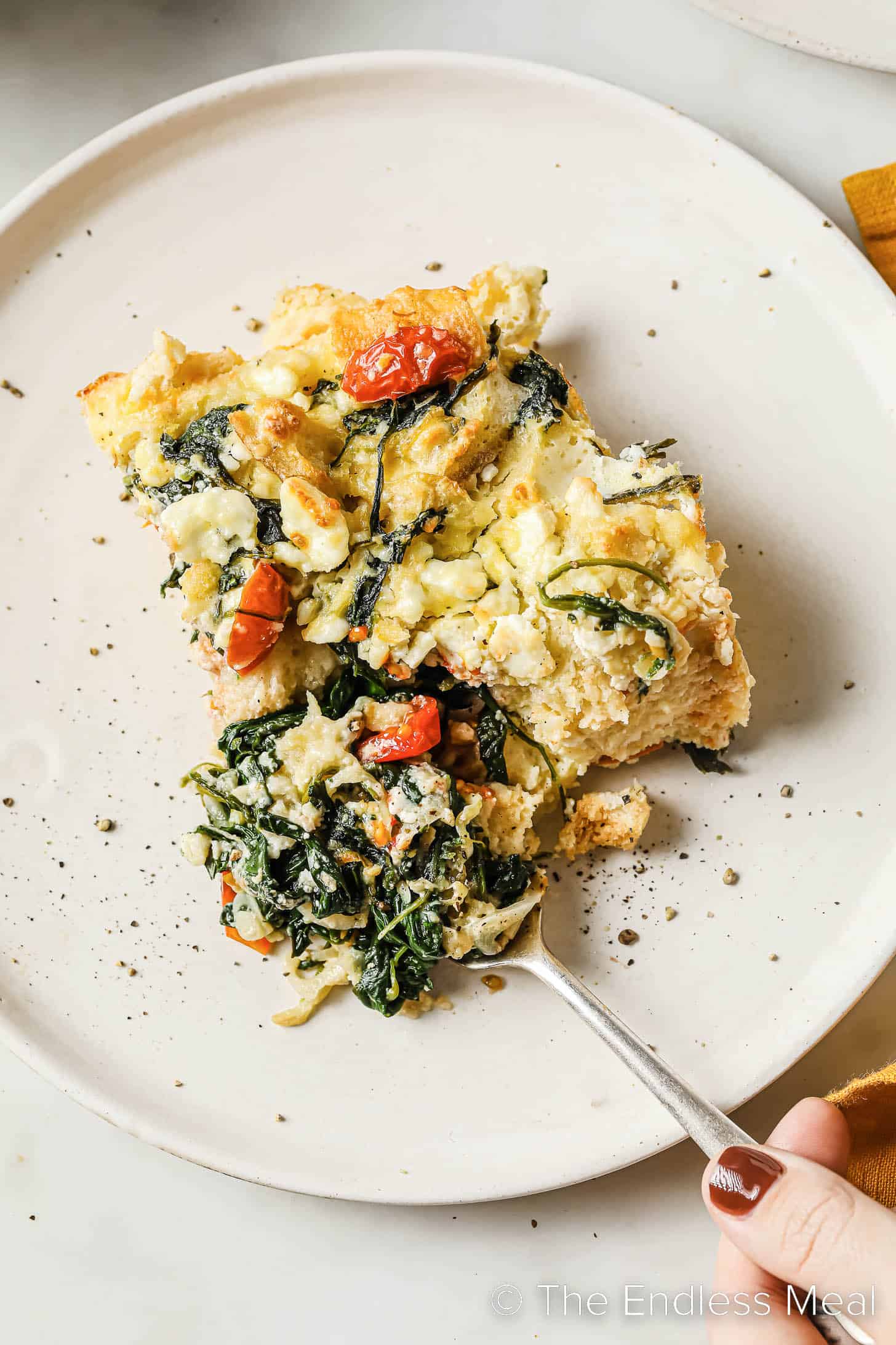 Tomato Spinach Strata on a plate