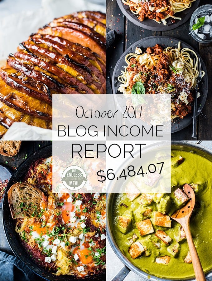 Food Blog Income Report for October 2017. Learn traffic building and blog monetization strategies used by The Endless Meal. | theendlessmeal.com | #incomereport #blogincome #bloggingtips 