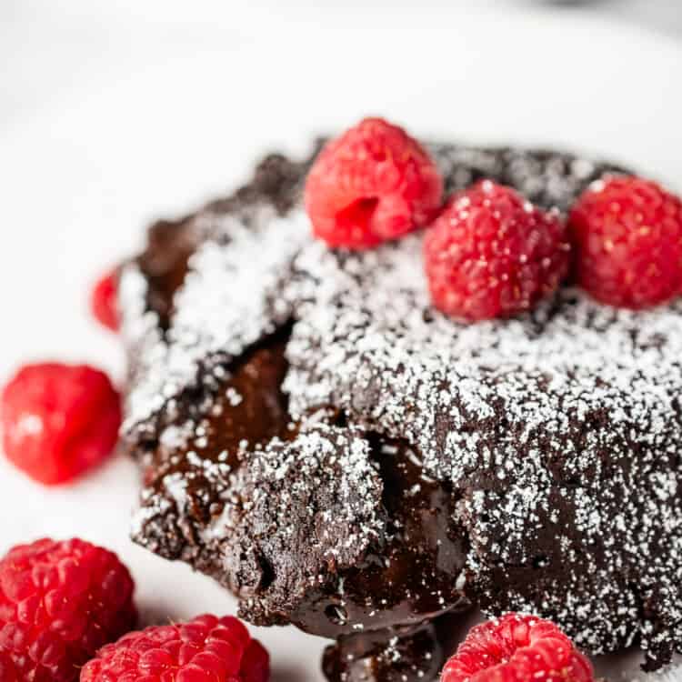 Flourless Chocolate Molten Lava Cake with raspberries fro dessert