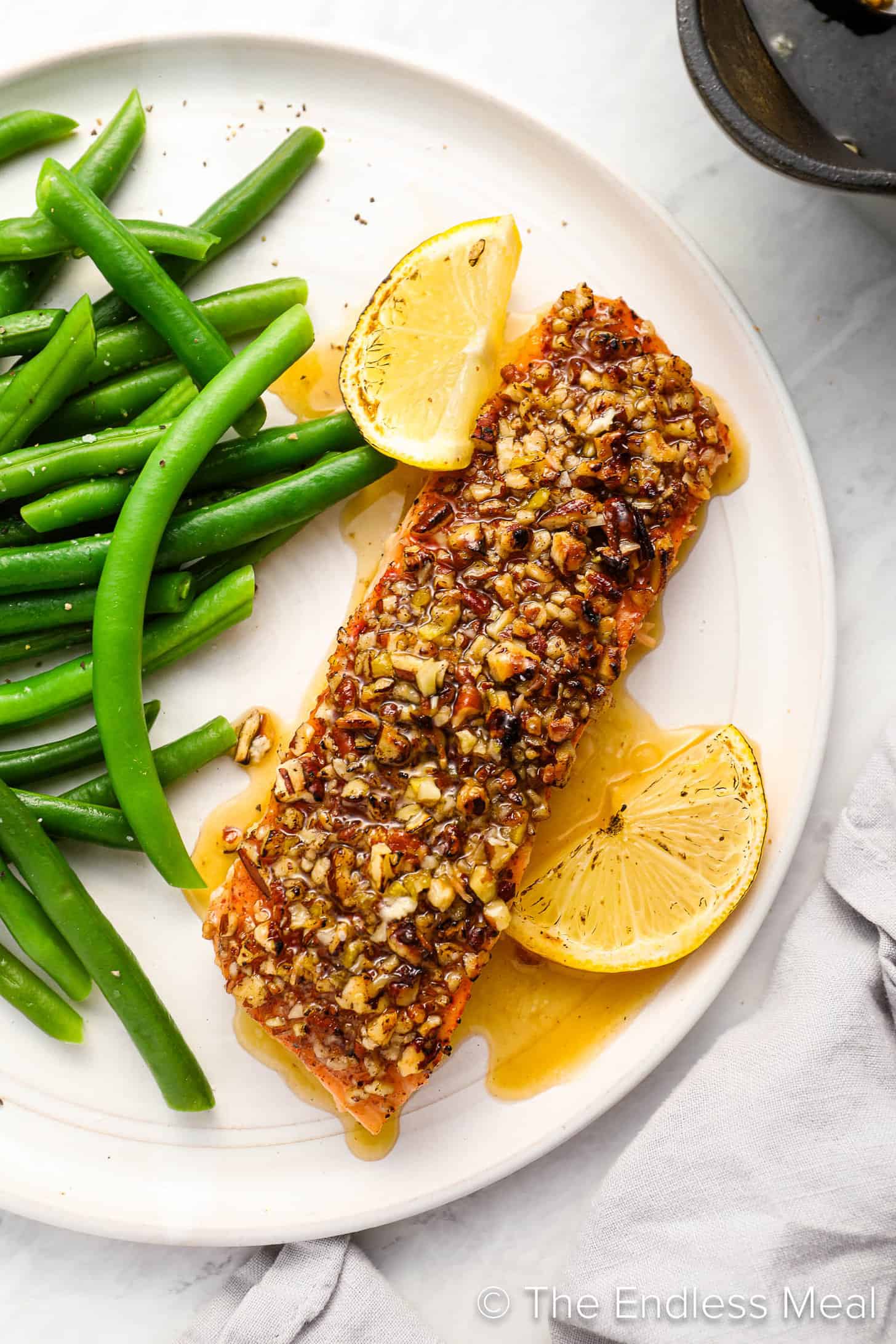 Pecan Crusted Salmon on a dinner plate