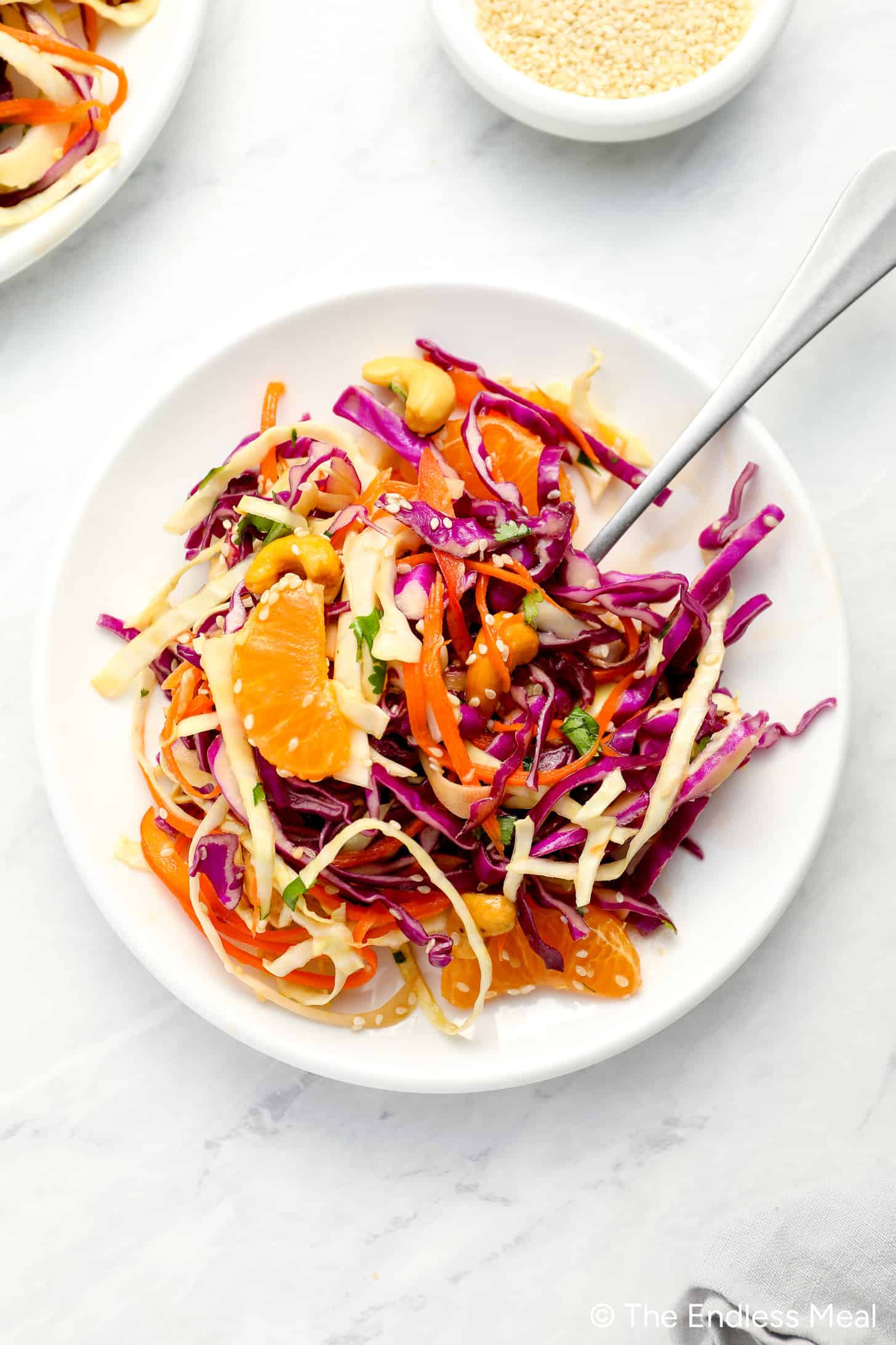 Asian Coleslaw on a dinner plate